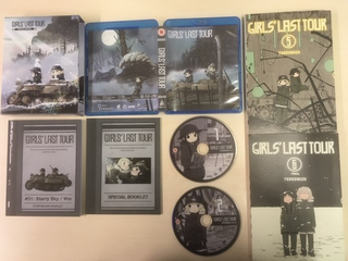 Contents of the Collector’s Edition - nice shiny box, 2 Blu-ray discs, a pamphlet with spoiler-heavy episode descriptions and an interview with the Japanese voice actors, plus a square-bound storyboard book. On-disc extras are almost non-existent. Note you need the pictured manga volumes to experience the end of the story.